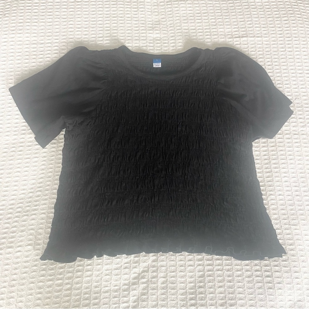 Old Navy Black Smocked Fitted T-Shirt size large